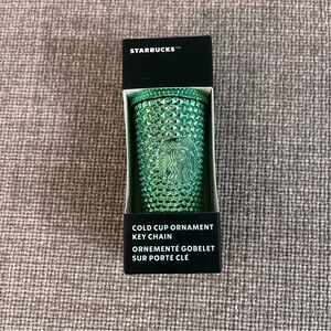 New Starbucks Green Chrome Cold Cup Christmas Ornament Key Chain Bag Charm